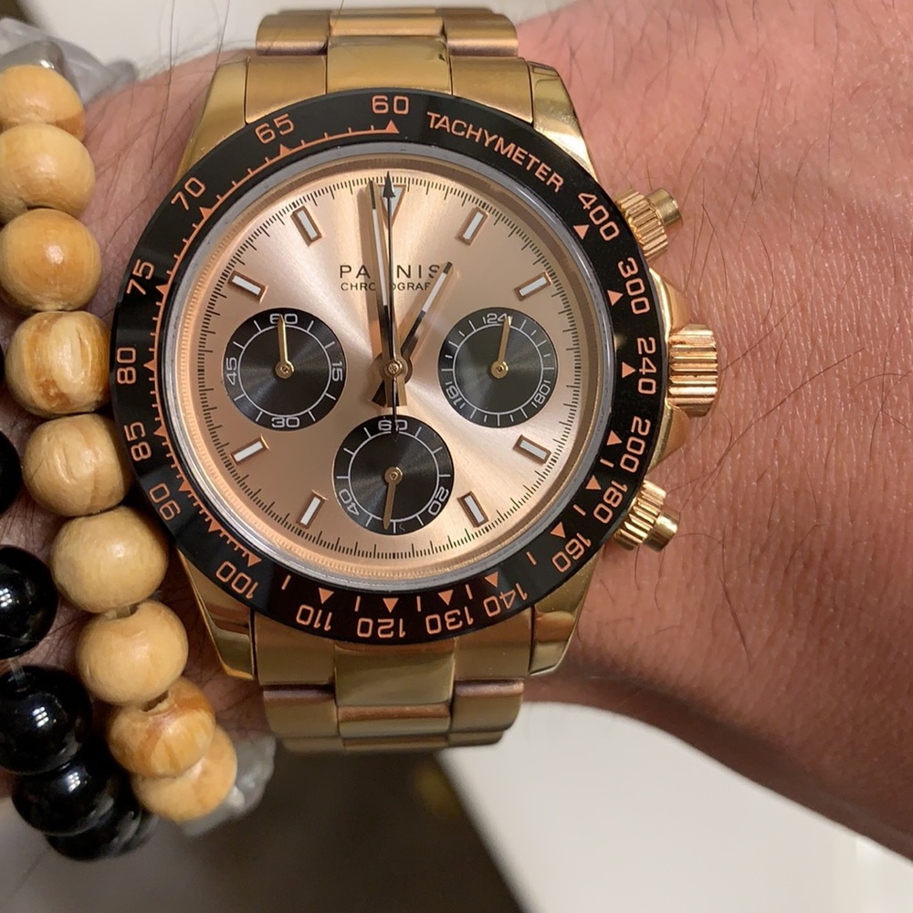 PARNIS ROSE GOLD DAYTONA 40mm HOMAGE WATCH FULLY FUNCTIONING CHRONO BEAUTIFUL